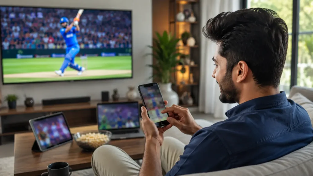 Cricket fan enjoying fast live match access on a smartphone