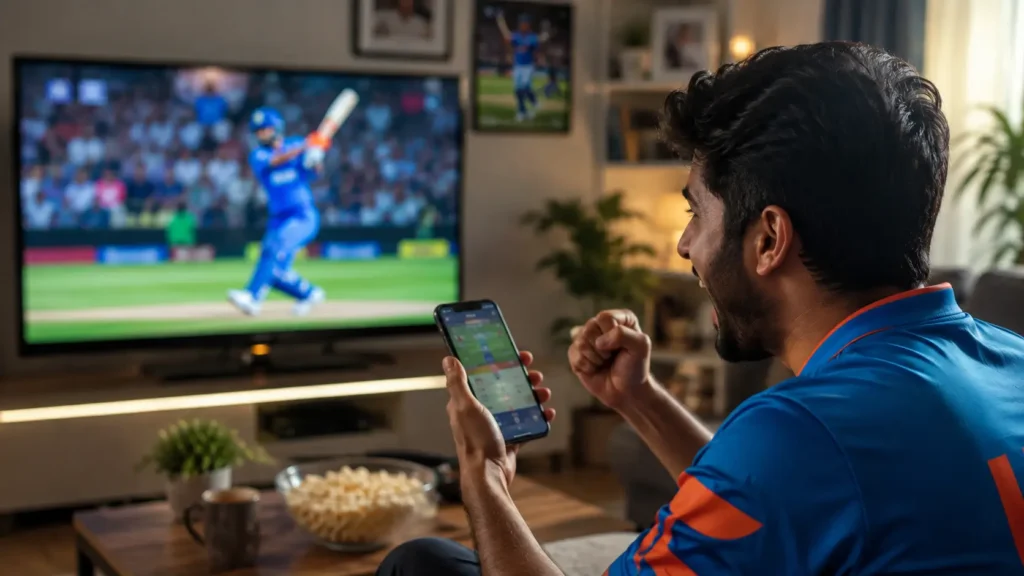 Cricket fan using a smartphone for instant live match updates