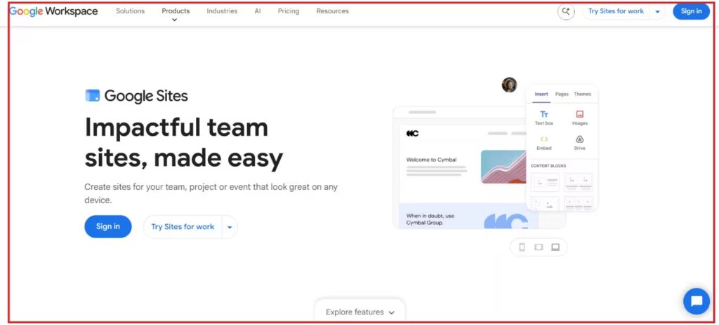 Google Sites editor